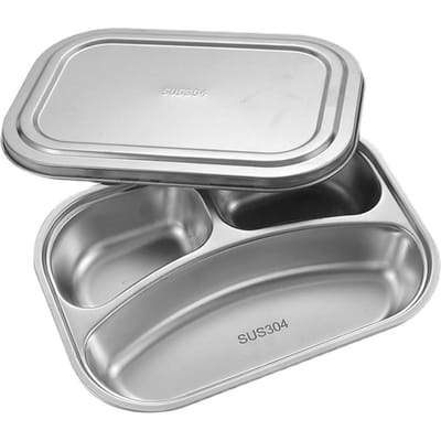 304 Roestvrijstalen Dinerbord Met Deksel Creatief Fastfood Dinerbord Kinderen Fruit Snack Dienblad Keuken Servies Lunchbox gray