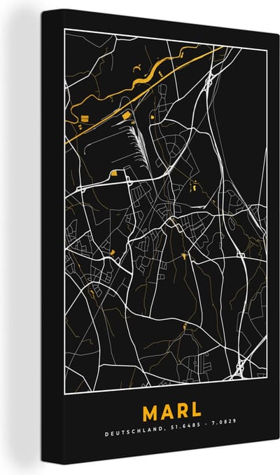 Canvas Schilderij Goud - Stadskaart - Kaart - Plattegrond - Duitsland - Marl - 20x30 cm - Wanddecoratie
