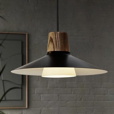 Hanglamp vintage zwart houten metalen industrieel glazen lampenkap verstelbaar - e27 woonkamer slaapkamer eetkamer keuken