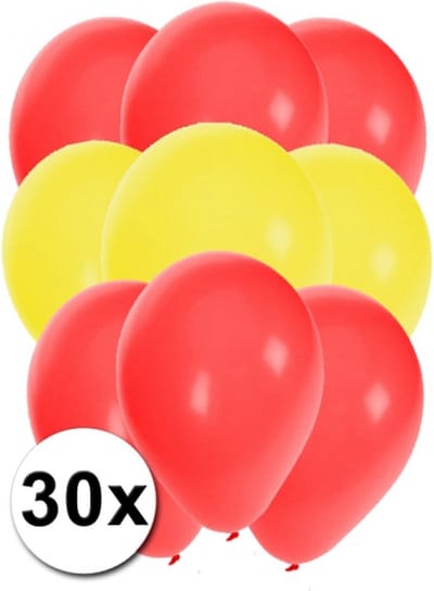 Shoppartners party ballonnen - geel en rood - 30x stuks - versiering - Spanje vlag kleuren - 27 cm