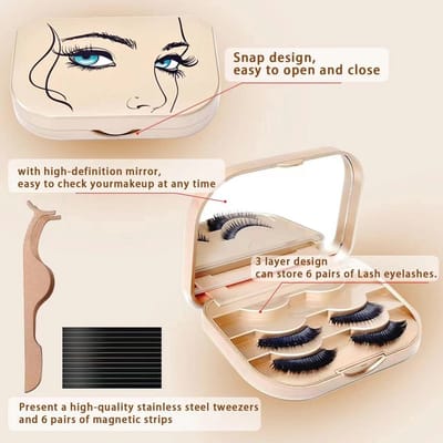 Opbergkoffer voor valse wimpers met spiegel - Organizer en make-up reiskoffer met wimperpincet