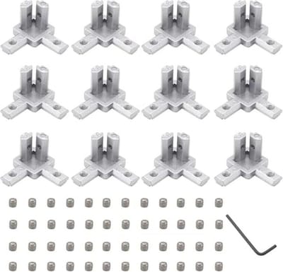 Hoekverbinder profielconnector 3-weg 2020 zilver voor 20x20 aluminium extrusieprofiel - 12 stuks