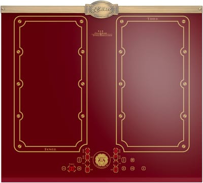 Kaiser - KCT 6192 FI RotEm - inductiekookplaat - 60 cm - inductie - 8 verwarmingselementen: 4×2 inductiekookzones - FREE ZONE met 2 FLEX inductiezones - Bordeaux keramisch glas met Antiek Goud lijstwerk -