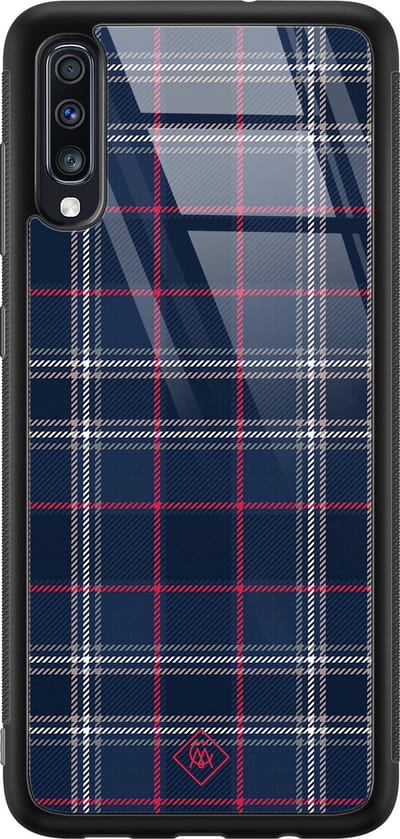 Casimoda® hoesje - Geschikt voor Samsung Galaxy A50 - Tartan Blauw - Luxe Hard Case Zwart - Backcover telefoonhoesje - Blauw