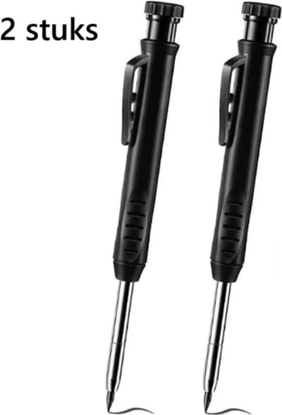 TLVX 2 stuks Timmerman Potlood Mechanisch Zwart – Markeerpotlood Massief – Bouw Markering Potlood – Ingebouwde puntenslijper – Navulling mogelijk – Potlood marker - Teken Potlood Hout, Metaal, Beton – Architect potlood – Loodvulling – 2x compleet