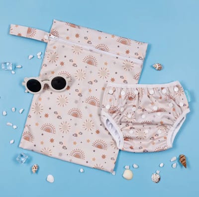 wasbare zwemluier - met opberg tas - design zon - creme - 0 - 4 jaar