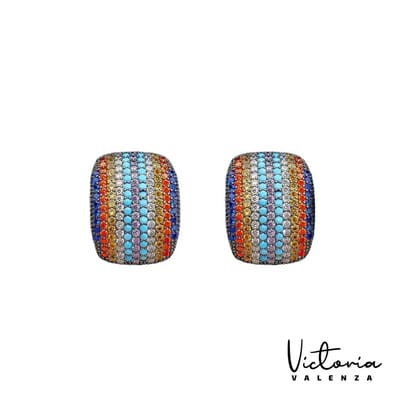 Victoria Valenza Saint-Tropez Luxe Oorbellen Dames Messing Oorringen Meerkleurige Steen Oorbellen - Goud kleurig - 1 Paar