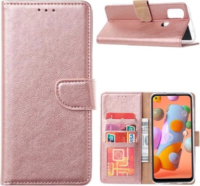 LuxeBass Boekhoesje geschikt voor Samsung Galaxy A21s - Rose Goud - telefoonhoes - gsm hoes - telefoonhoesjes