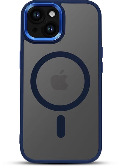 Hoesje Geschikt voor Apple iPhone 12 - Blauwe Color Frame - Casemania Shock Proof Back Cover met Gekleurde Bumper - Geschikt voor MagSafe - Flexibel en Shockproof Hoes met Volledige Camera Bescherming - Val/Stoot-Proof Telefoonhoesje