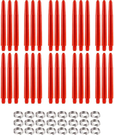 Dragon Darts Dart Shafts - 10 Sets (30 stuks) - Medium - Plus 8 Sets (24 stuks) Veerringetjes - Stevige en Duurzame Dart Shafts - Rood