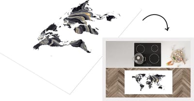 Keukenloper - Loper keuken - Wereldkaart - Goud - Zilver - Zwart - 120x60 cm - Keukenloper vinyl