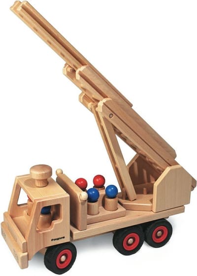 Fagus Brandweerwagen - Met uitschuifbare ladder en 6 brandweerlieden - 40 cm