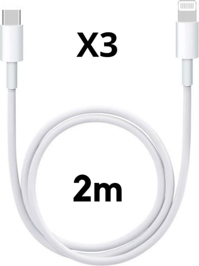 3x Lightning naar USB C Kabel Wit - 2 meter - Oplaadkabel voor iPhone 12 / 12 MINI / 12 PRO / 12 PRO MAX / 11 / 11 PRO / 11 PRO MAX / SE 2022 / SE 2020
