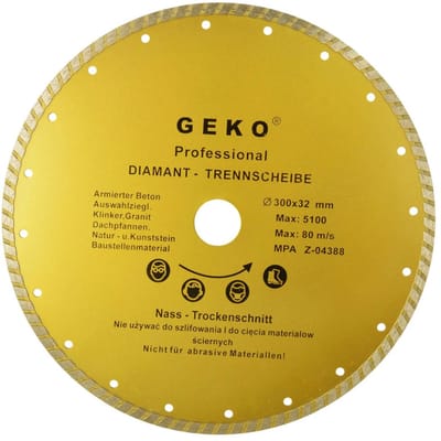 GEKO Diamantschijf - Turbo Rand - 300 mm - Zelfkoelend - Voor Bouwmaterialen