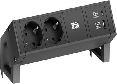 Bachmann Desk 2 met 2x stopcontact + USB A/C charger, 0,2 meter GST18-3 - zwart (902962) - contactdooscombinatie