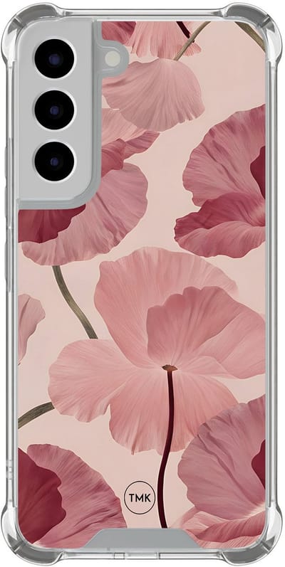 Shockproof hoesje geschikt voor Samsung Galaxy S22 - Vintage blossom - Schokbestendig - Verhoogde randen - TPU case - Extra Sterke Back Cover - Bloemen - Transparant, Roze