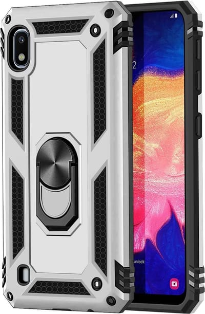 Ring Armor hoesje Geschikt voor Samsung Galaxy A10 - Zilver - Draaibare standaard - Magneet - ZT Accessoires