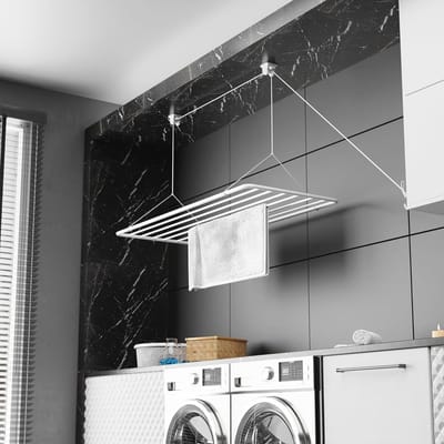 Kledinghanger Plafond 100x50cm, 8m Droogoppervlak, Mini Opvouwbare Kleding Droger, Metaal met PVC-Vrije Coating, Witte Hangende Droger