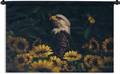 Wandkleed - Wanddoek - Adelaar - Geel - Bloemen - Botanisch - 180x120 cm - Wandtapijt
