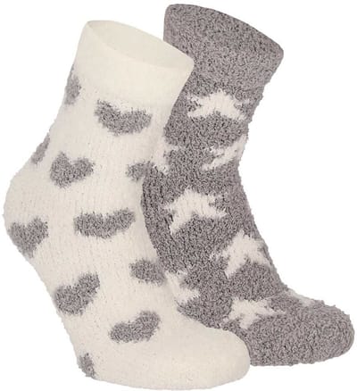 Apollo bedsokken / huissokken - kinderen - 2-pack - grijs/wit - one size - Slaapsokken - Slofsokken