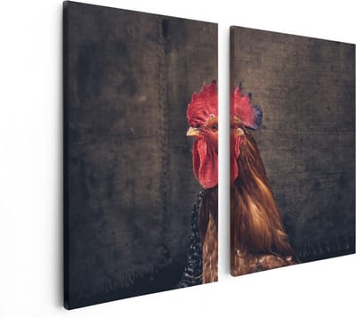 Artaza Canvas Schilderij Tweeluik Haan van Dichtbij  - 80x60 - Foto Op Canvas - Canvas Print