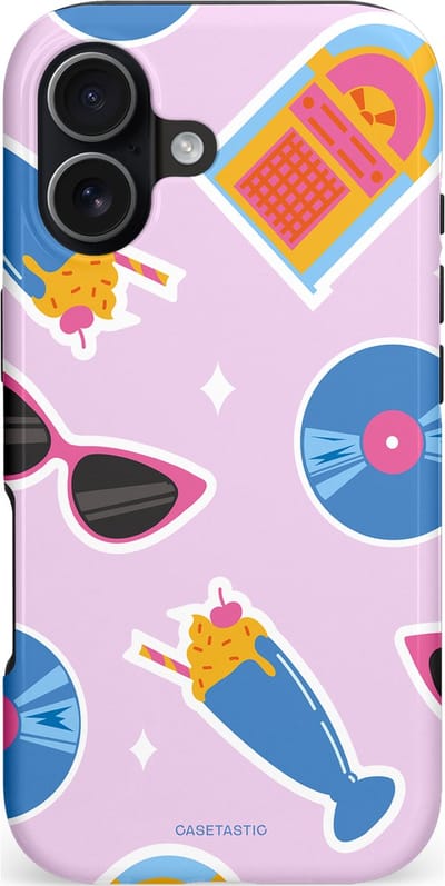 Casetastic hoesje geschikt voor Apple iPhone 17 - MagSafe - Dubbellaagse bescherming - Jukebox vibes - Fashion Case - Lichtroze Lavendel Wit Lichtblauw