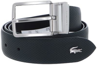 LACOSTE Leren Riem Elegance Punch Plain Leather Belt W85 Camouflage / Clay-Navy Blue-Archipelago Zwart Donkergroen