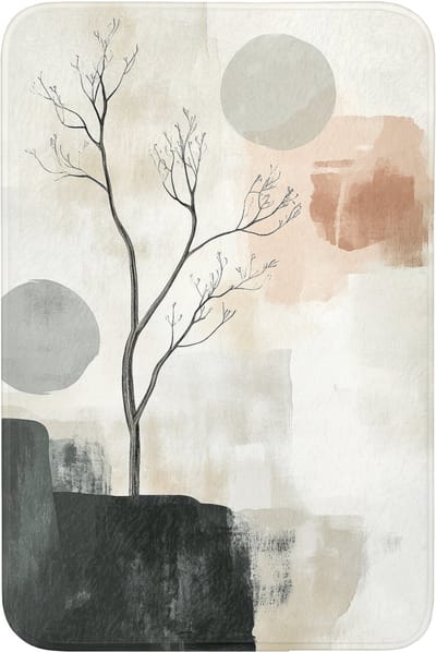Badmat 60x90 cm - Antislip - Wabi sabi - Beige - Plant - Badmatten voor badkamer - Badkamermat - Douchemat - Badkamer mat