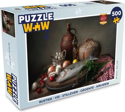 Puzzel Rustiek - Vis - Stilleven - Groente - Kruiden - Legpuzzel - Puzzel 500 stukjes
