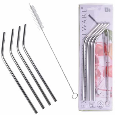 Excellent Houseware RVS drinkrietjes - cocktailrietjes - 8x stuks - met reinigingsborstel