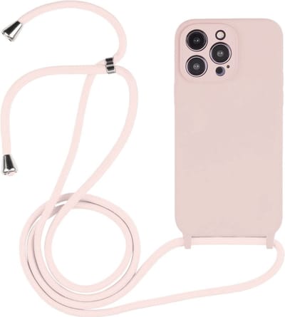 YPCd Crossbody Hoesje Geschikt voor Apple iPhone 14 Pro Max – TPU & Siliconen Backcover met Verstelbare Crossbody Schouderband Koord – Verhoogde Randen – Roze