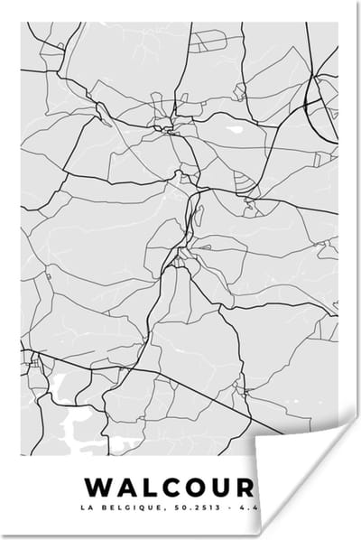 Poster Stadskaart – Plattegrond – België – Zwart Wit – Walcourt – Kaart - 120x180 cm XXL
