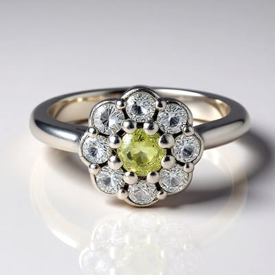 Cavill - Ring 925 Sterling Zilver - Mali Granaat 0,285 ct & Cambodjaanse Zirkonen 0,678 ct - Geplatineerd - Elegante Bloemring Groen