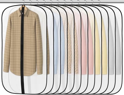 12 stuks kledingzakken 60 x 100 cm, PEVA doorschijnende kledinghoezen, 40 inch pak opbergzakken, jurk organizer tassen gebruikt om shirts, winterjassen, jassen, avondjurken en andere kledingstukken te