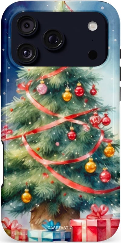 Casetastic hoesje geschikt voor Apple iPhone 17 Pro Max - MagSafe - Dubbellaagse bescherming - Aquarel Kerstboom Cadeau - Fashion Case - Grijs Donkerblauw Saliegroen Beige