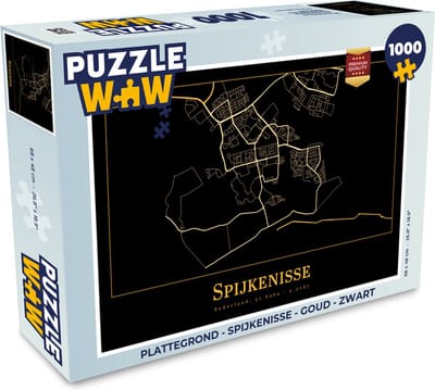 Puzzel Plattegrond - Spijkenisse - Goud - Zwart - Legpuzzel - Puzzel 1000 stukjes volwassenen - Stadskaart