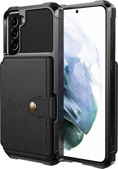 Backcover geschikt voor Samsung Galaxy S21 - Zwart - Pasjeshouder - Magneet voor Autohouder