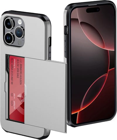 Hoes Geschikt voor iPhone 16 Pro Hoesje Pasjeshouder Hard Cover Shock Proof Hard Case Hoes Met Kaarthouder - Grijs