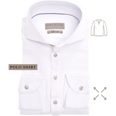 John Miller Polo Long Sleeve Slim Stretch Wit / male