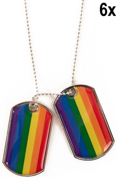 6x Ketting Dogtag regenboog - ketting regenboog dogtag festival pride