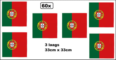 60x Servetten Portugal 33cm x 33cm - 3 laags - Servet diner eten knoeien restaurant WK 2026 BBQ thema feest verjaardag feest