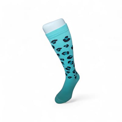 WeirdoSox - Compressie sokken - Knie hoogte - Steunkousen voor vrouwen en mannen - 1 paar - Mint groen Panterprint 35/38 - Ideaal als compressiekousen hardlopen - compressiekousen vliegtuig