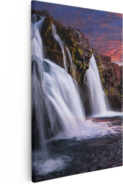 Artaza Canvas Schilderij Landschap IJsland - 20x30 cm - Klein - Wanddecoratie Waterval - Muurdecoratie Zonsondergang - Kamer Accessoires Natuur