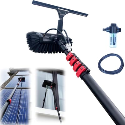 Telescopische Raamwisser - Waterstang Reiniger - Hoge Ramen Wassen - Inclusief Waterslang - Tot 108 Meter - Grijs