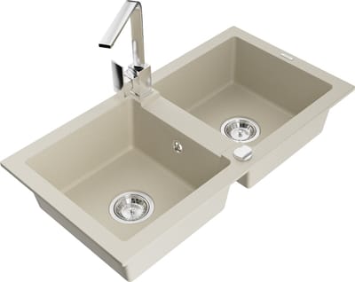 Mexen Mario granieten spoelbak 2-komor met keukenkraan Rita, beige - 6504-69-670300-00