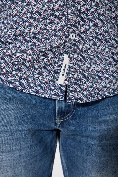 GARCIA Heren Print Overhemd Blauw Lange mouw