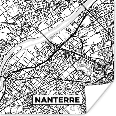 Poster Frankrijk - Kaart - Nanterre - Plattegrond - Stadskaart - Zwart wit - 100x100 cm XXL