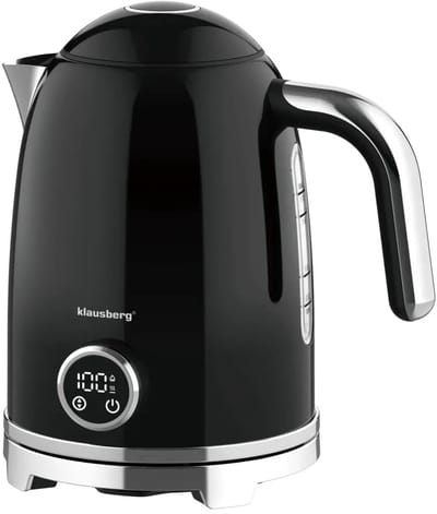 Klausberg - Waterkoker - Elektrische Waterkoker - Waterkoker - Thee Waterkoker met Thermometer - Warmhoudfunctie - RVS - 1.7L - 2200W - Zwart