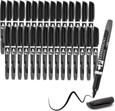 SnelShoppen - Permanent Highlighters Set van 30 Stuks Fine Tip Zwarte Markers - Waterdicht, Vervaagbestendig, Sneldrogend voor Hout, Steen, Metaal, Pl