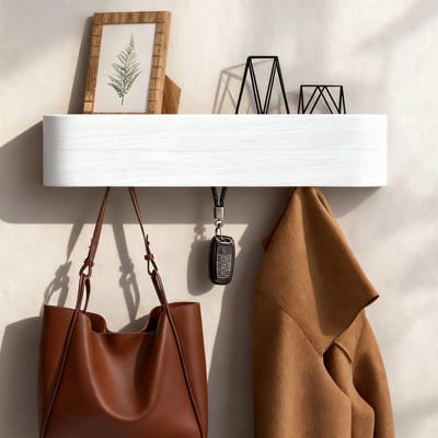 Soontrans Houten Wandgemonteerde Kapstok met Moderne Kapstok met Verborgen Wandhaken, 50 x 10 x 7,5 cm Wandkapstok, Minimalistische Stijl Voor Slaapkamers, Woonkamers en Gangen (Wit)